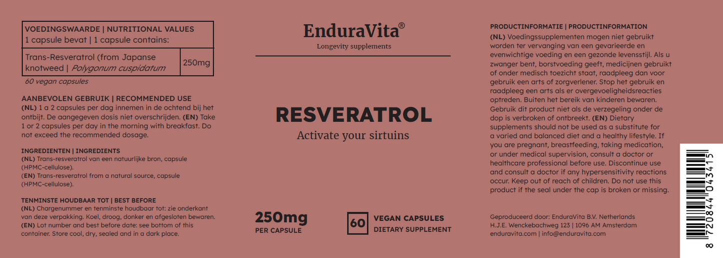 Cápsulas de resveratrol 250 mg